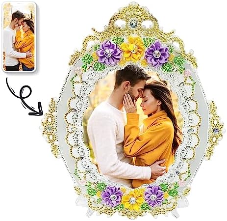 ATDMS Personalized Picture Frame, Custom DIY Diamond Decorative Photo Frame with Your Own Picture for Tabletop Display, Personalized Gifts for Birthday Wedding Anniversary Mothers Day Valentines Day