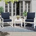 Meilocar Patio Furniture 3-Piece Conversation Set, Outdoor Furniture Patio Chairs with Aluminum Frame and Coffee Table, Conversation Chat Sofa Modern Seating Set, Blue