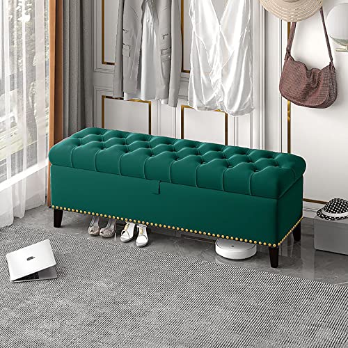 Banco de almacenamiento de terciopelo, taburete tapizado con botones para sala de estar, entrada, extremo de cama, soporta 217.7 kg, elegante reposapiés 100 cm de largo x 80 cm de ancho