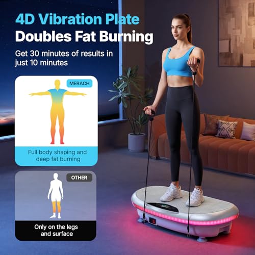 Image of MERACH Vibration Plate Exercise Machine, 4D Whole Body Workout Vibrating Platform for Lymphatic Drainage Weight Loss Muscle Activation, Home Fitness Equipment with Bluetooth Light Pull Cord