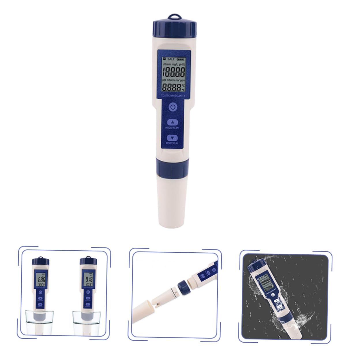 Didiseaon Medidor Digital de Salinidad Tipo Bolígrafo Sensor de Sonda, Medición Ph y Salinidad, para Análisis de Agua y Acuario, Plástico