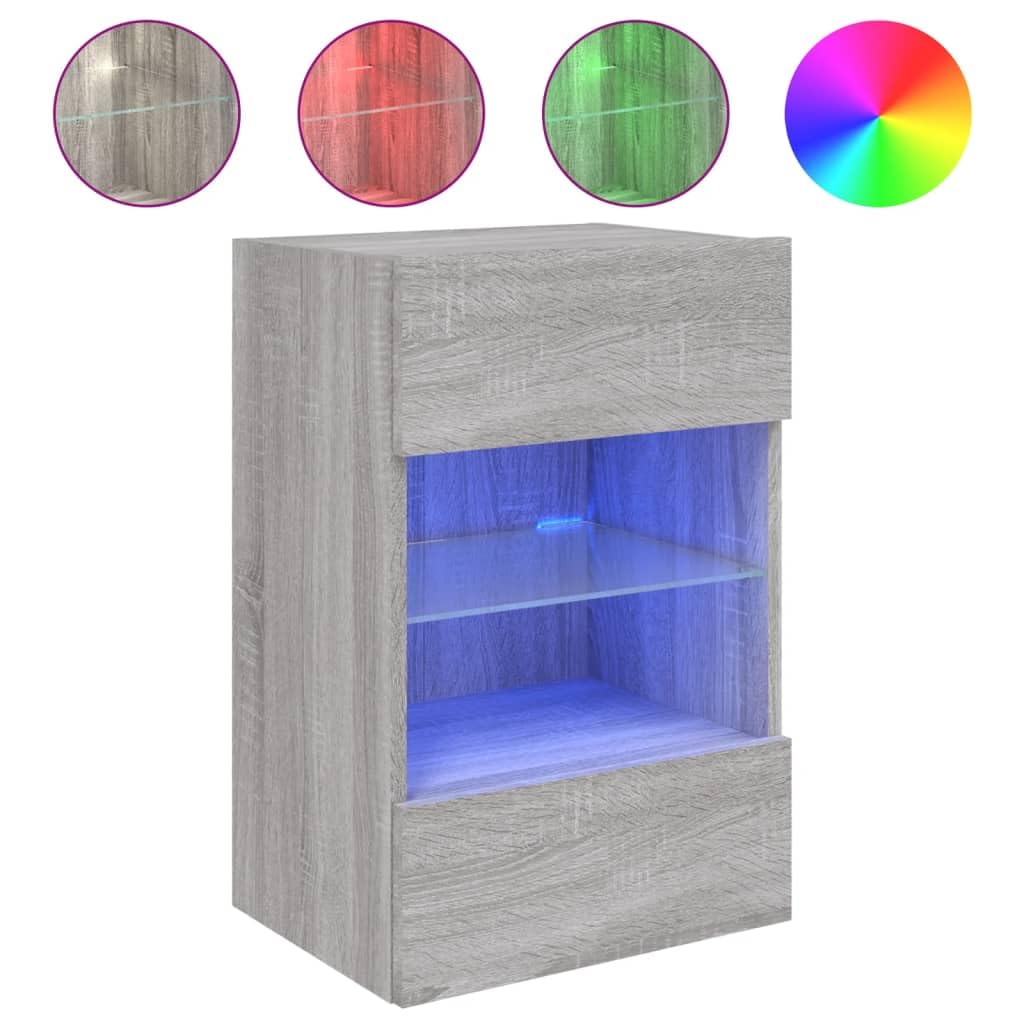 Homgoday TV-Wandschränke mit LED-Leuchten 2 STK. Schrankwand Fernsehschrank mit viel Stauraum, Anbauwand Wandmontage TV Möbel für Wohnzimmer Schlafzimmer Grau Sonoma