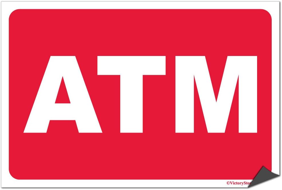 VictoryStore Sticker - ATM Vinyl Sticker, Set of 2, Size 6 inches x 9 inches (Red with White Letters)