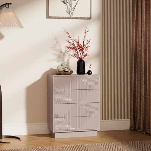 UEV Commode à 4 Tiroirs 60cm, Meuble Rangement avec Touche Soyeuse, Surface Motif Unique Gravure, Grand Espace Rangement, Style Scandinave Elégant, pour Chambre,...