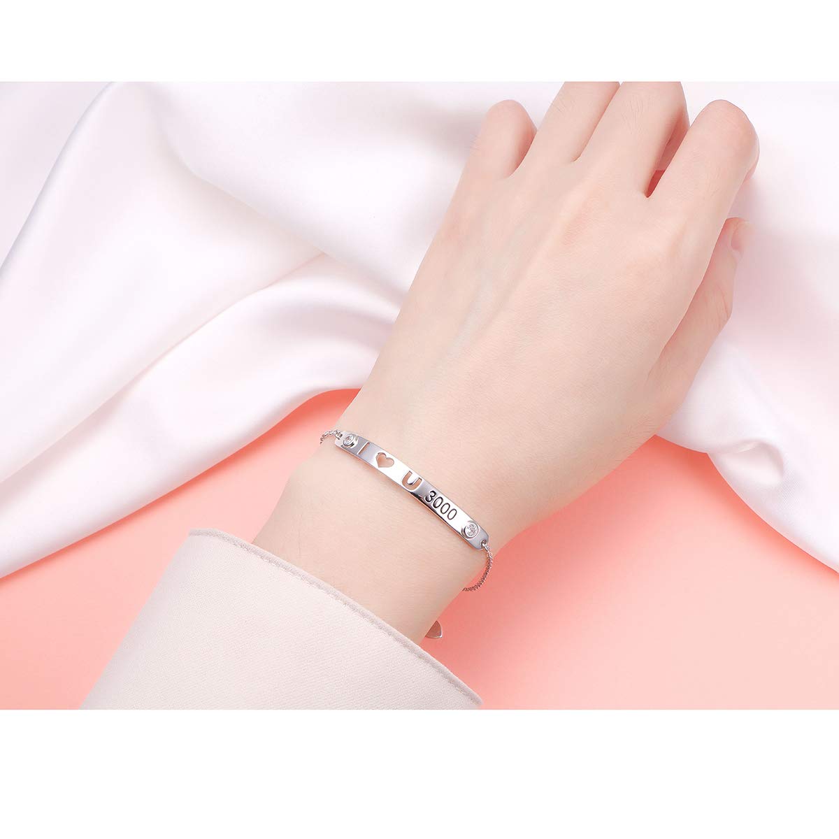 Regalos para el día de la madre, plata de ley 925, pulseras inspiradoras con mensaje "I Love You More/3000 para mujeres, niñas, adolescentes, familia, amor, brazalete, joyería ajustable de 7 + 2