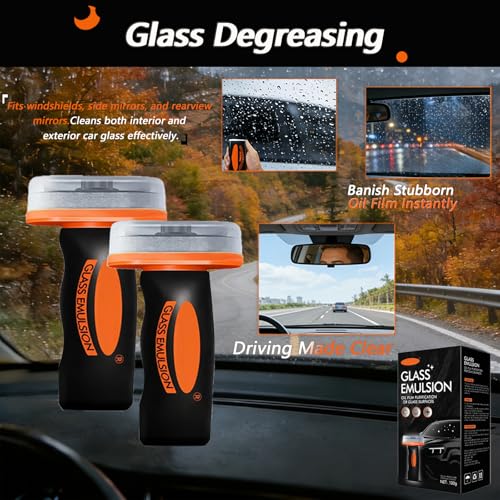 Image of 2Pcs Glass Oil Film Remover, Advanced Auto Glass Polish & Hydrophobic Coating with Ergonomic Applicator, Professional Windshield Restorer for Luxury Vehicles & Architectural Glass
