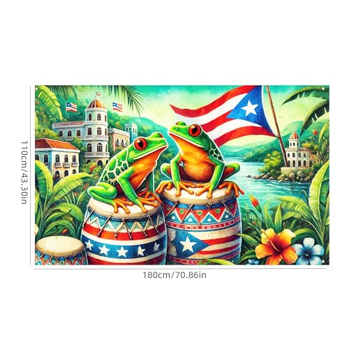 Image of BlissYard Puerto Rico Banner 71 x 43 Inches Tropical Frog Drum Flag Backdrop Puerto Rican Festival Party Decoration Caribbean Culture Wall Hanging for Fiesta Parade Home Outdoor Decor