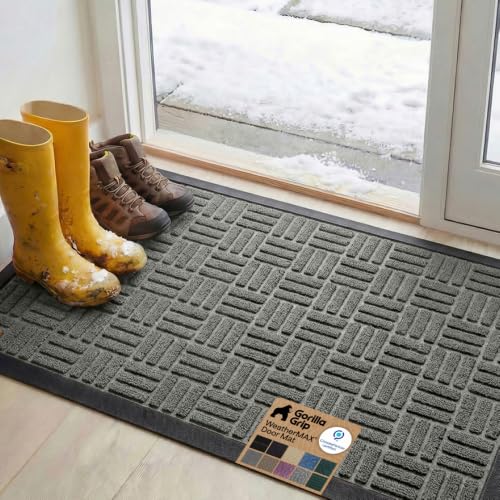 Image of GORILLA GRIP WeatherMAX Door Mat, Indoor Outdoor Use, 47x35, Gray Maze