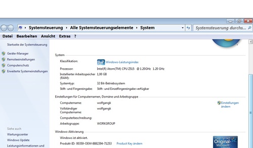 Archos 9 mit windows home premium