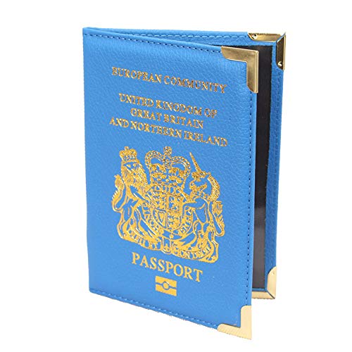 2 Custodie In Pelle Per Passaporto - Portadocumenti Con Fascia Elastica, Grigio E Azzurro - Foto 2