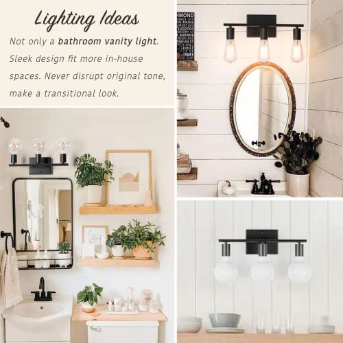 Niuxpkus 3 Light Bathroom Vanity Light, Bathroom Lights Over Mirror, Black Bathroom Light Fixtures, E26 Base, 60W Max, 110V ~220V, 17 Inch Metal Wall Light, Hardwired, Diy Design, Bulb Not Included #TOP5