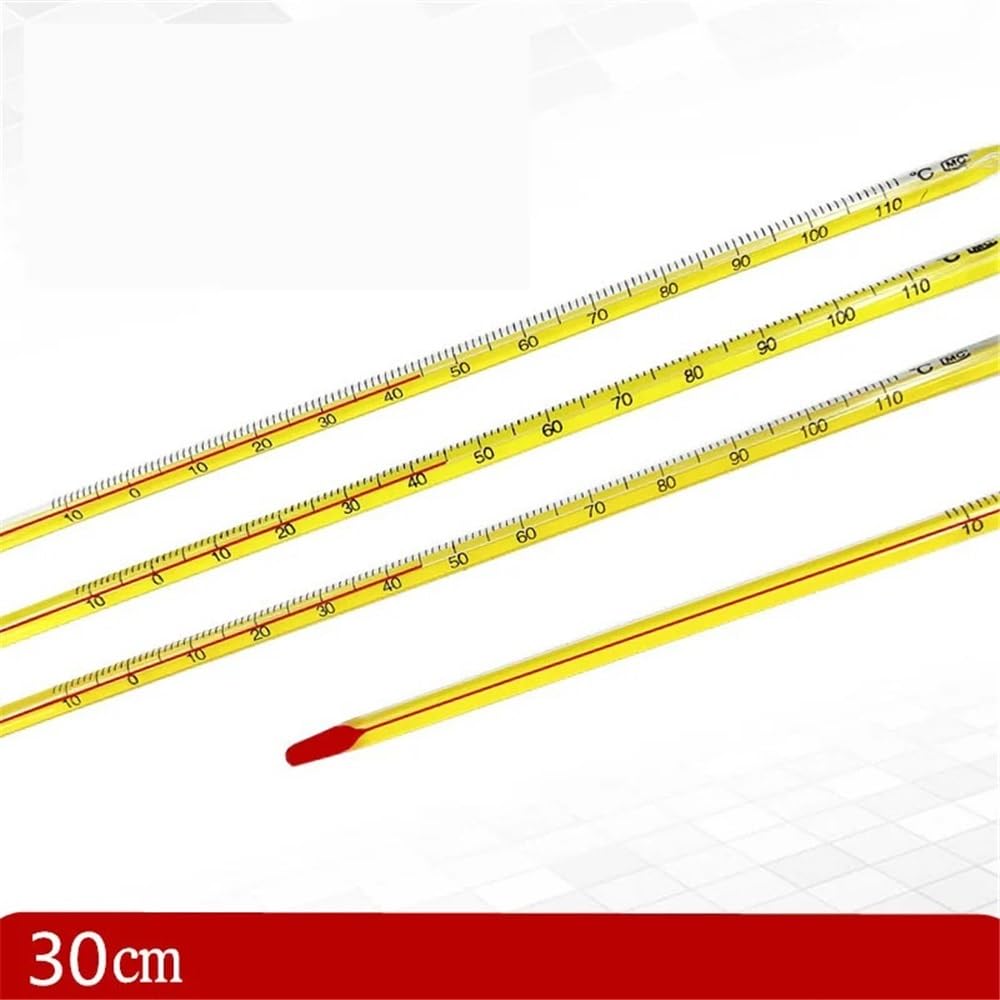 Cristalería de Laboratorio Termómetro de fondo amarillo con varilla de vidrio roja de 30 cm, 0-100 grados, experimental.(0-200 20PCS)