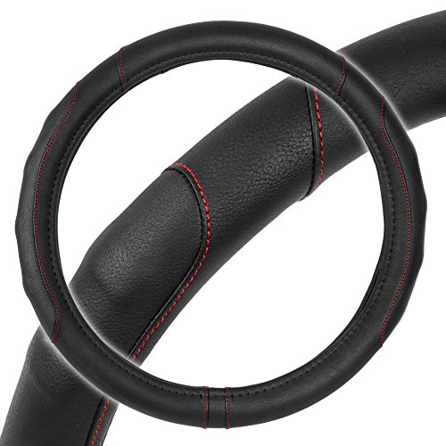 Image of Motor Trend Ergonomic Steering Wheel Cover /Protector for Small Size Steering Wheels in Cars, SUVs, Boats (13.5-14.5 inch) - Grip Drive Pro Comfort Grip (Black /Red Stitching)