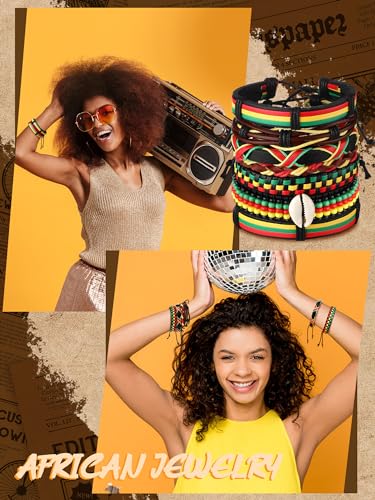 Sureio 7 Pcs African Beaded Bracelet Adjustable Jamaica Jewelry Multi Layer Ethnic Tribal Braided Bracelet Men Women4