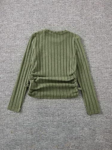 Milumia Girl's Ribbed Knit Ruched Long Sleeve T-Shirts Knot Crew Neck Tee Shirt Tops3