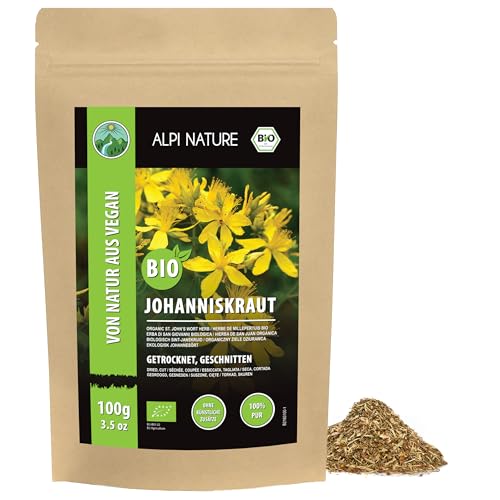 Alpi Nature Hierba de San Juan Orgánica 100g, Hipérico Seco, Té de Hipérico, Té de Hojas Sueltas