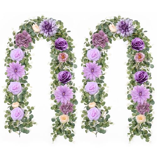 Waipfaru 2 Pcs Flower Garland, 6.07Ft Eucalyptus With Flowers, Rose...