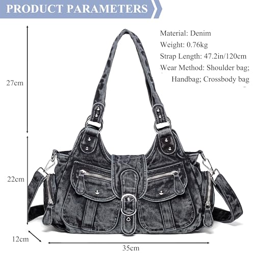 Image of Designer Denim Handbags for Women Hobo Tote Bag Crossbody Denim Purses Blue Jean Shoulder Bag