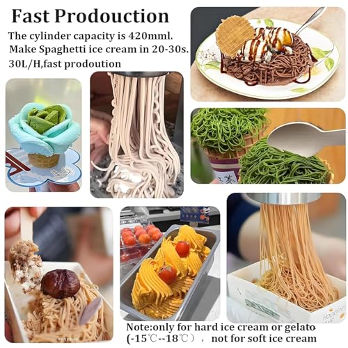 ZenSeFarin Eismaschine, Softeismaschine,Spaghetti-Eispresse,30 L/H Servierpresse,4 Formen,EinfüLltrichter 420 Ml,Einfach Zu Bedienen,FüR DessertläDen/Partys Und Catering 30 X 20 X 57 cm White – Bild 3