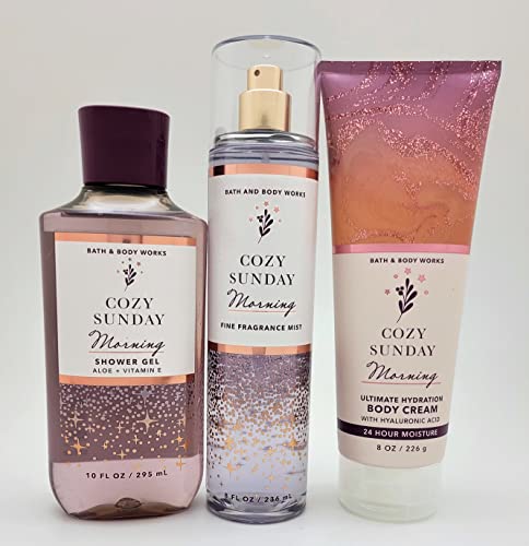 Bath & Body Works - Cozy Sunday Morning - 3 pc Bundle - Fine Fragrance Mist, Ultimate Hydration Body Cream and Shower Gel - 2021