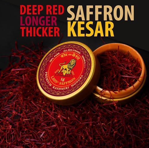 Image of Lion Brand Saffron, 10g, Premium Kashmiri Mongra Saffron /Kesar (A+++ Grade) for Pregnant Women, Biryani, Beauty, Cooking and Sweets (VALUE PACK OF 10gm (10X1gram = 10grams))
