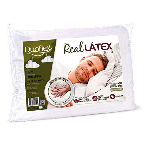 Travesseiro Duoflex Real Látex Alto 16 cm, Branco, para fronha 50 x 70 cm