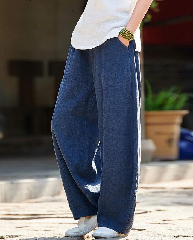 ZOCAVIA Boho Floral Lantern Pants for Women Summer Baggy Japanese Style Wide Leg Pants Elastic Hippie Trouser with Pockets2