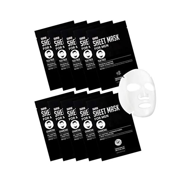 SSANAI-Charcoal-Tea-Tree-Mask-fo-Men-27ml-Pack-of-10-Hydrating-and-Oil-Control-Pore-Care-Men-Facial-Mask-Sheet-Refrehsing-Soothing-Acne-Oily-Skin-After-Shave-Skin-Care SSANAI Charcoal & Tea Tree Mask fo Men 27ml Pack of 10 - Hydrating and Oil Control Pore Care Men Facial Mask Sheet, Refrehsing & Soothing, Acne Oily Skin, After Shave Skin Care