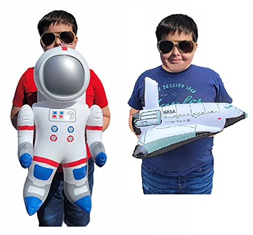 Zugar Land Outer Space Mission - Inflatable Astronaut & Space Shuttle (Set of 2) Self Standing Cosmos Exploration Mission Inflate Cosmonauts Themed Party with Hanging Tag.