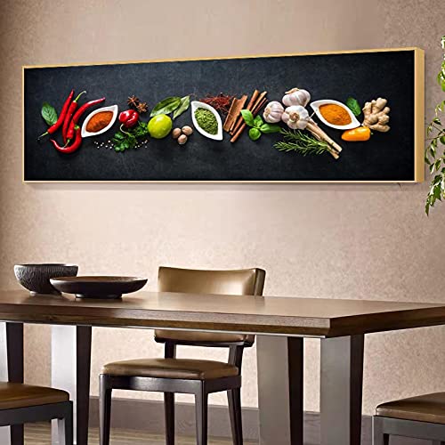 Peintures sur toile de cuisine grains et épices colorés 30x90cm
