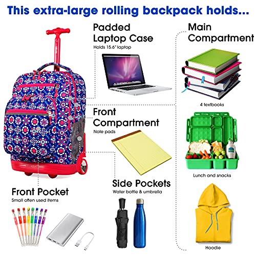 Image of J World Sundance Laptop Rolling Backpack for Girls Boys. Roller Bookbag with Wheels, 20 Inch, Trinket