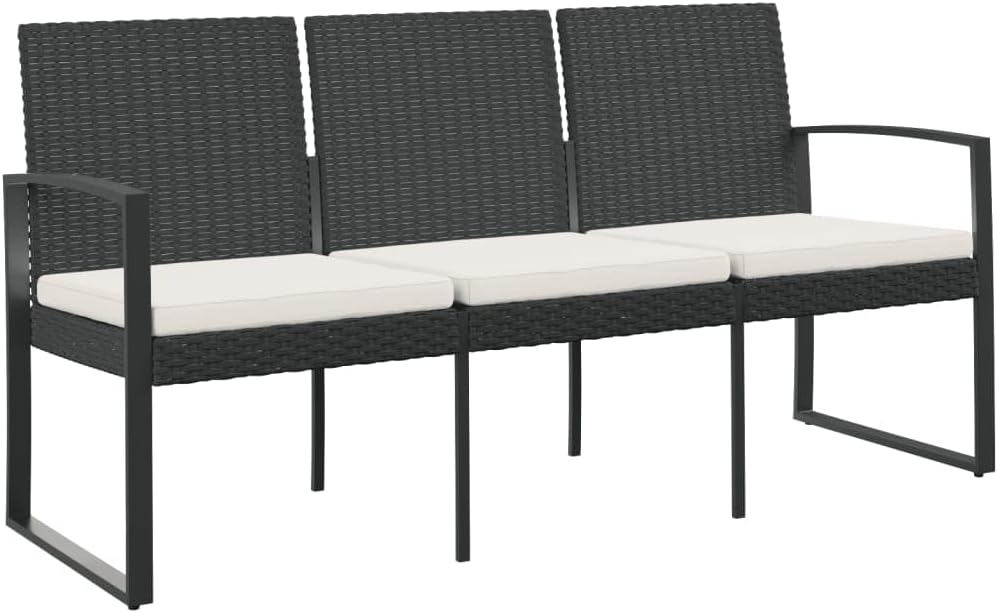 vidaXL 3-Seater Garden Bench Black Polypropylene 3-Seater Durable
