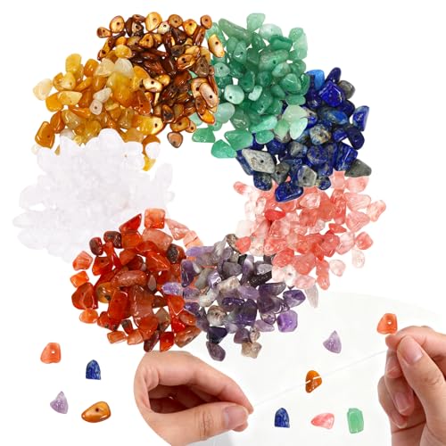 HUKUMA 8 Chakra 400 Stück Natürliche Amazonit Perlen,Kristalle Beads zum Auffädeln, Edelstein Perlen für Armbänder, Schmuck Selber Machen Basteln,Unregelmäßige Gebohrt Edelsteine DIY Ohrringe Schmuck