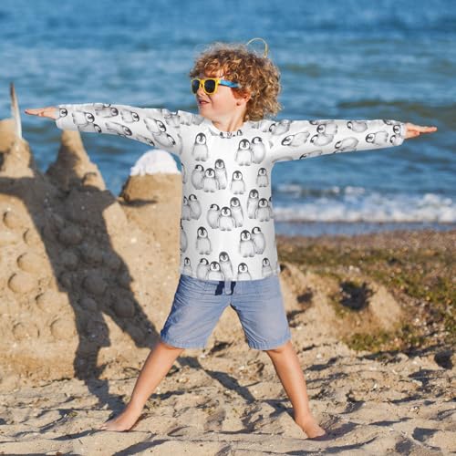 Aflyko Animal Cute Boys Girls Rash Guard Shirts Cute Watercolor Penguin Kids' Rashguard UPF 50+ UV Sun Protection Swim Shirt Summer Autumn Quick Dry Long Sleeve Shirts 7-8T4