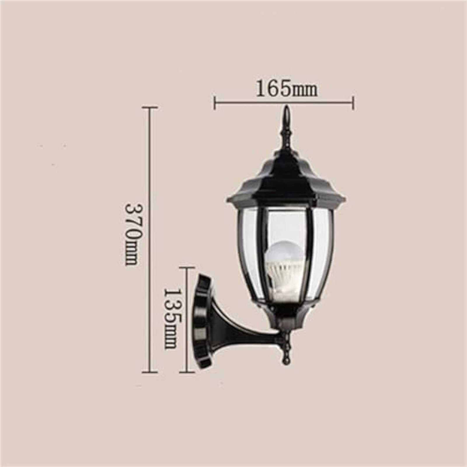 Lampa ścienna, tradycyjne szklane oświetlenie ogrodowe, vintage metalowy lampion zewnętrzny, matowe czarne wykończenie, do salonu