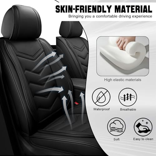 Image of Car Seat Cover for Jeep Wrangler 2000-2026, Seat Covers Full Set,Non-Slip Waterproof seat Cover,Wear-Resistant Nappa Leather car seat Covers. (Standard 5 Seats /Pure Black)