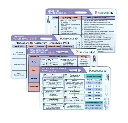 labor and delivery nurse badge buddy reference card bundle  labor and delivery postpartum newborn reference  fetal monitoring apgar nrp hemorrhage and newborn assessment
