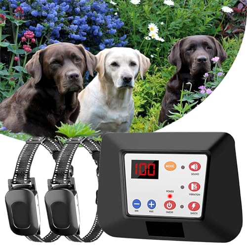 BNDHDEH Dog Wireless Fence, Electric Dog Fence & Training Collar with Remote, Safe Effective, Adjustable Vibration & Shock, Waterproof Rechargeabl Receiver, Dog Boundary Containment System,for2dogs