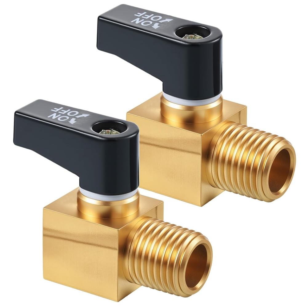 Littimoon Air Tank Drain Valve 2Pcs Air Compressor Drain Valve Brass Mini Ball Valves 1/4 Inch NPT Male X NPT Female