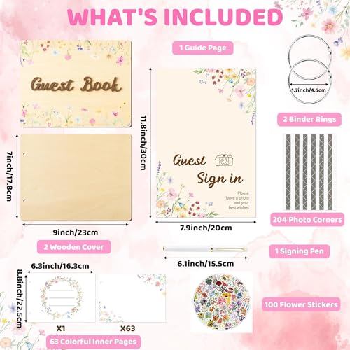 50% Off TICIAGA Wood Wedding Guest Book with 171Pcs Floral Kit
