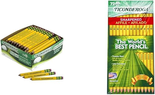 Ticonderoga Lápices de golf con borradores, plomo HB #2, amarillo, paquete de 72 y lápices, carcasa de madera, preafilados, #2 HB suave, amarillo,