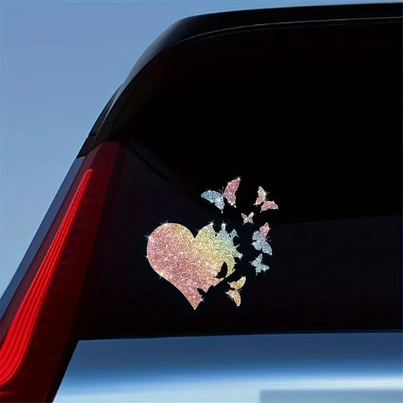 2ps Heart Flying Butterfly Sparkling Sunflower Self-Adhesive PVC Rainbow Glittery Decal Sticker for Cars, Laptops, Trucks, Motorcycles Wall Window Luggage Scratch Cover Door Decor Sticker - Image 5