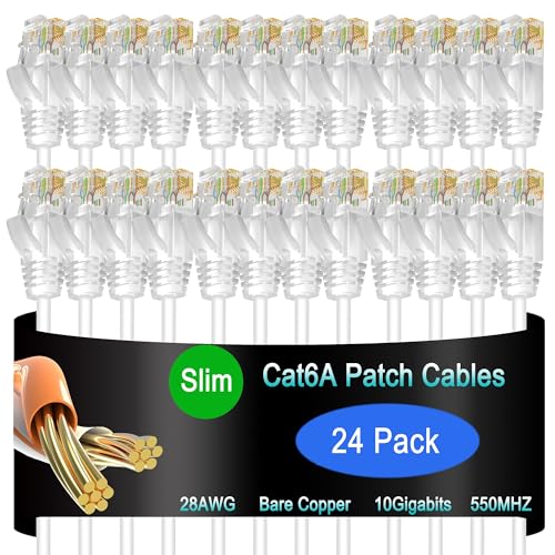 Câbles de raccordement Cat6a fins 28 AWG Lot de 24 cordons 1.5m haute densité 10G