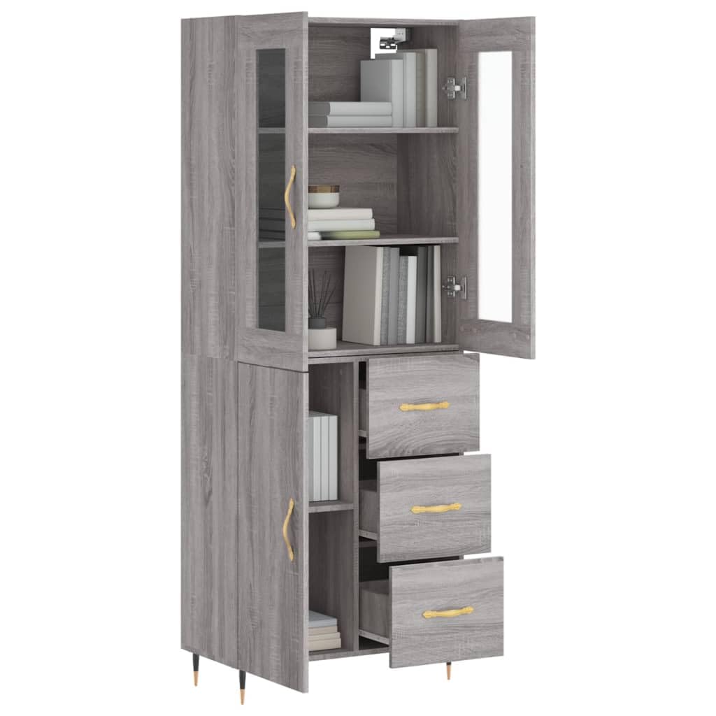 Armadio alto grigio Sonoma, 69,5 x 34 x 180 cm, con piedini in