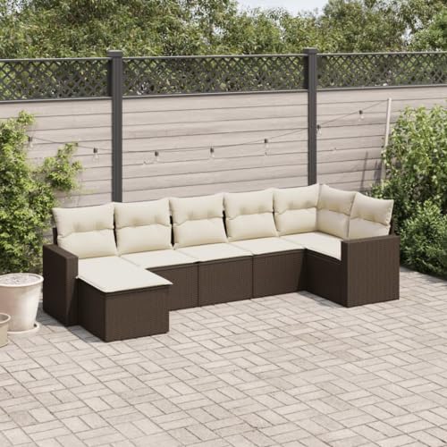 Teenpull 7-TLG. Garten-Sofagarnitur Braun aus Poly Rattan, Modulares...