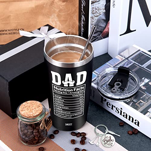 Sandjest Dad Tumbler Gifts For Dad From Daughter, Son - Dad Nutrition Facts 20Oz Stainless Steel Insulated Coffee Travel Mug Christmas, Birthday, Father's Day Gift - Thermal Cup Set With Lid & Straw #TOP4