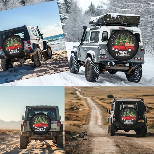 Image of Merry Christmas Truck Spare Tire Cover for Rv Trailer Camper- Cute Xmas Winter Waterproof Wheel Protectors Cover Universal Fit for Truck SUV Travel New Year Outdoor-15 inch