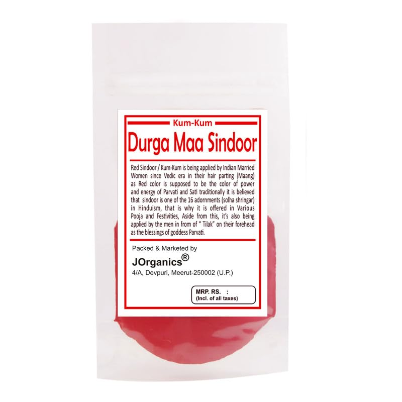 Image of Durga Maa Sindoor, Traditional Red, Pure Red Vermilion Powder for Puja, Tilak, Suhag, and Wedding Rituals | Traditional Hindu Sindoor 100g
