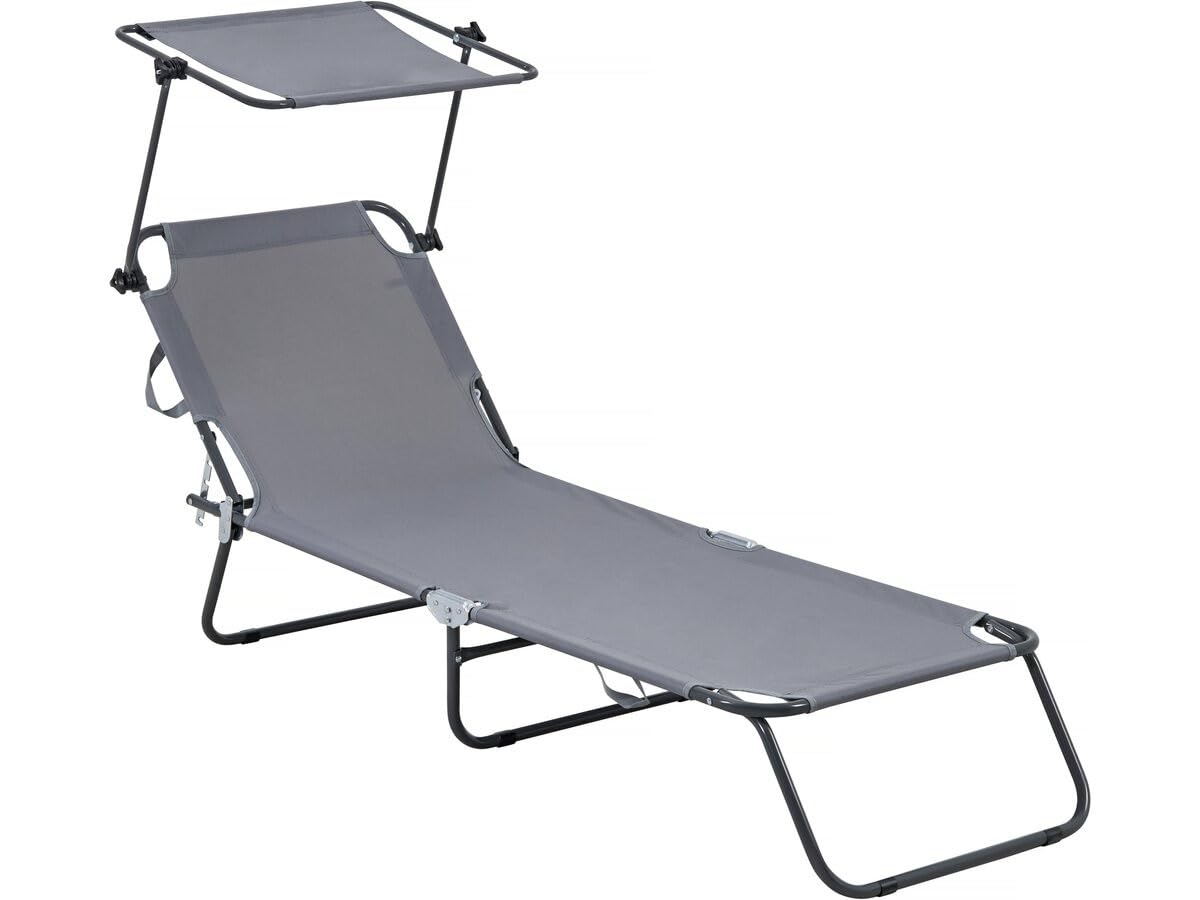 Habitat et Jardin Bain de Soleil Pliable Lazy - avec Pare Soleil - Gris