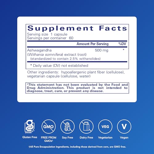 Pure Encapsulations Ashwagandha - 500 mg Ashwagandha Extract - Metabolism & Stress Support - Immune Support - GMO Free & Vegan - 60 Capsules - Image 3